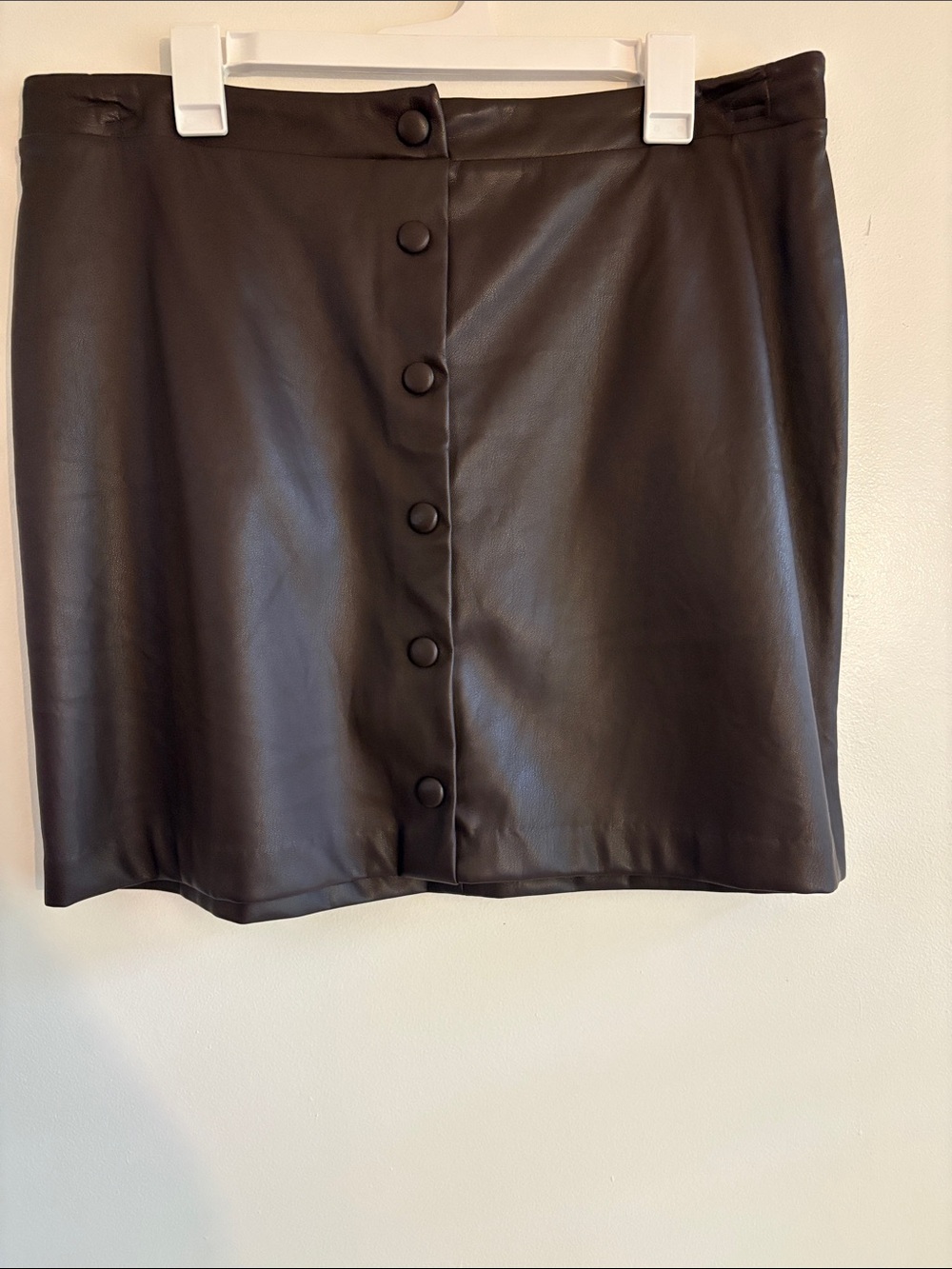 LOFT Dark Brown Faux Leather Button-Front Mini Skirt